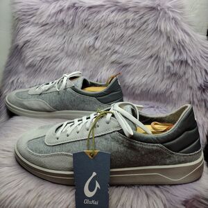 NEW OluKai Puliki Lace-Up Sneakers Mens Size 12 Grey Suede